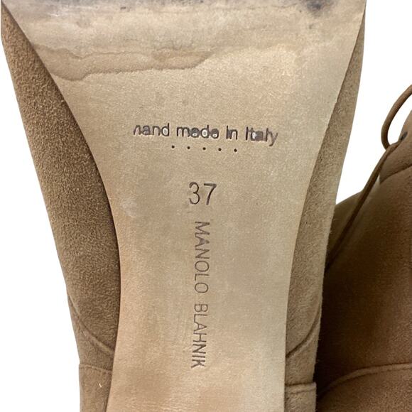 Manolo Blahnik Ostrava Camel Suede Shearling Ankle Boots Size IT 37 / US 7 - Picture 15 of 15